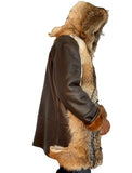 Sheepskin coat with full front and hood coyote fur #7770