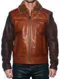 Leather Jacket with Sheepskin Sleeves and Quilted Details #1800