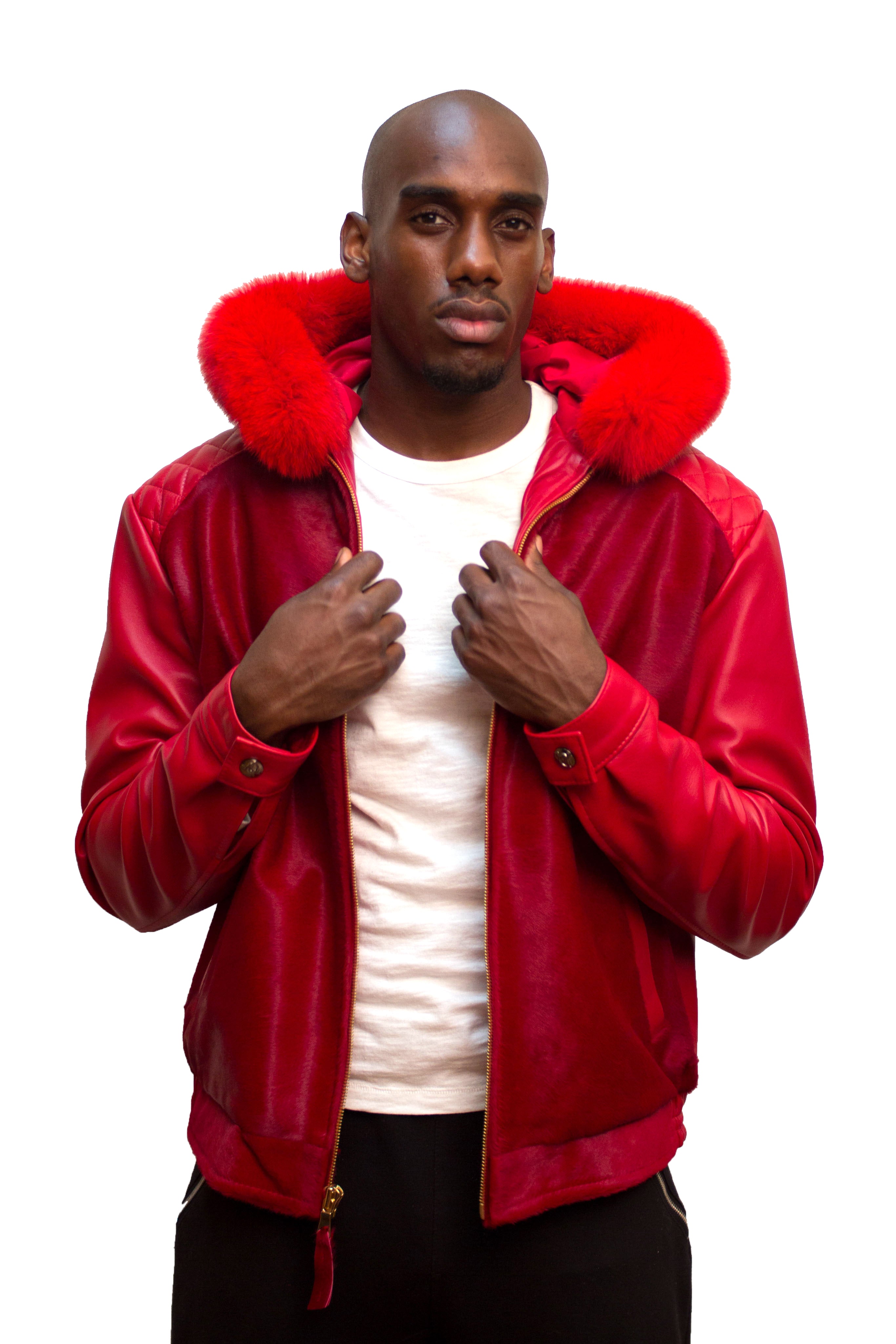 Pony and Lambskin Leather Jacket with Fox Fur Style #2056 - Jakewood Shearlin Leather Mouton Fur Bomber Aviator Parka Coat Jacket Sheepskin All size Brooklyn New York manufacturer 