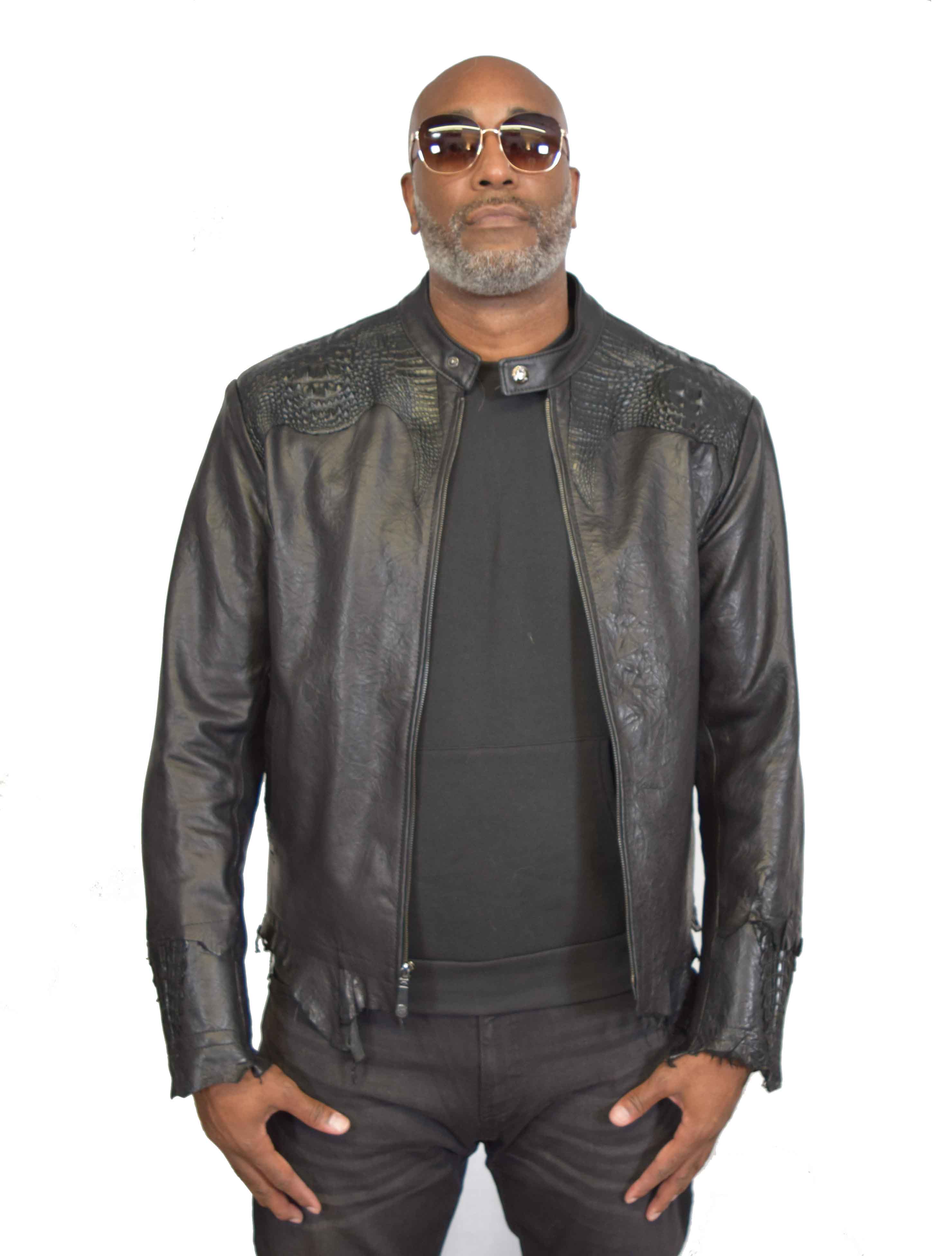 Raw edge lambskin jacket with alligator crown #2069