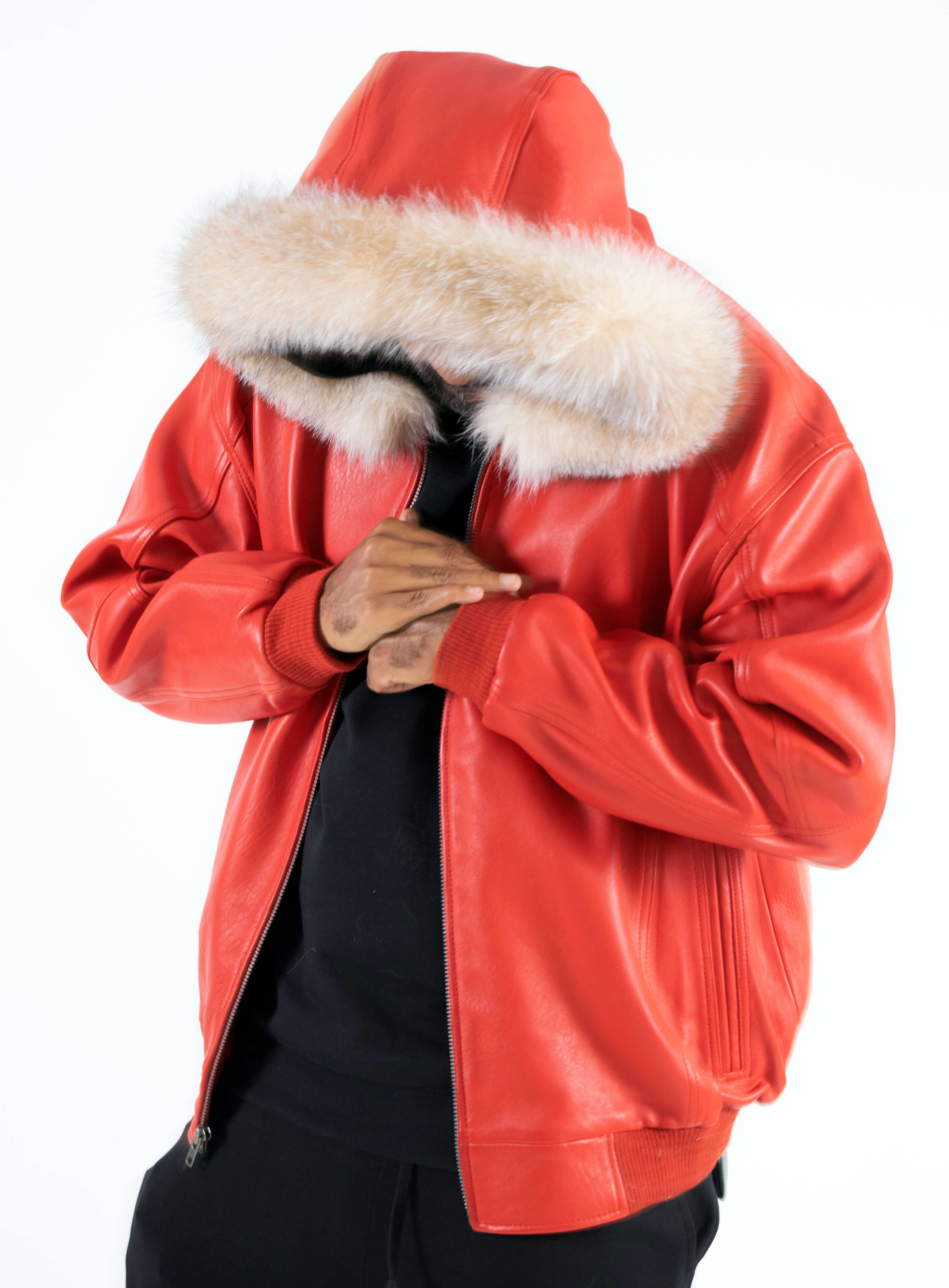 Heavyweight lambskin leather jacket with fox fur trimmed