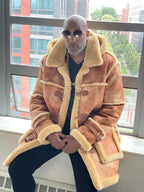 Sheepskin Long Jacket Toggle Closer with Hood and Fur | Style #4100