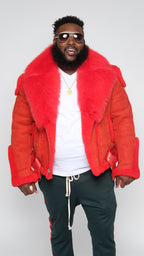 Sheepskin Jacket with Fur collar Style #1320 - Jakewood Shearlin Leather Mouton Fur Bomber Aviator Parka Coat Jacket Sheepskin All size Brooklyn New York manufacturer 
