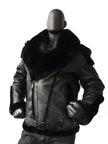 Sheepskin Jacket with Fur collar Style #1320 - Jakewood Shearlin Leather Mouton Fur Bomber Aviator Parka Coat Jacket Sheepskin All size Brooklyn New York manufacturer 