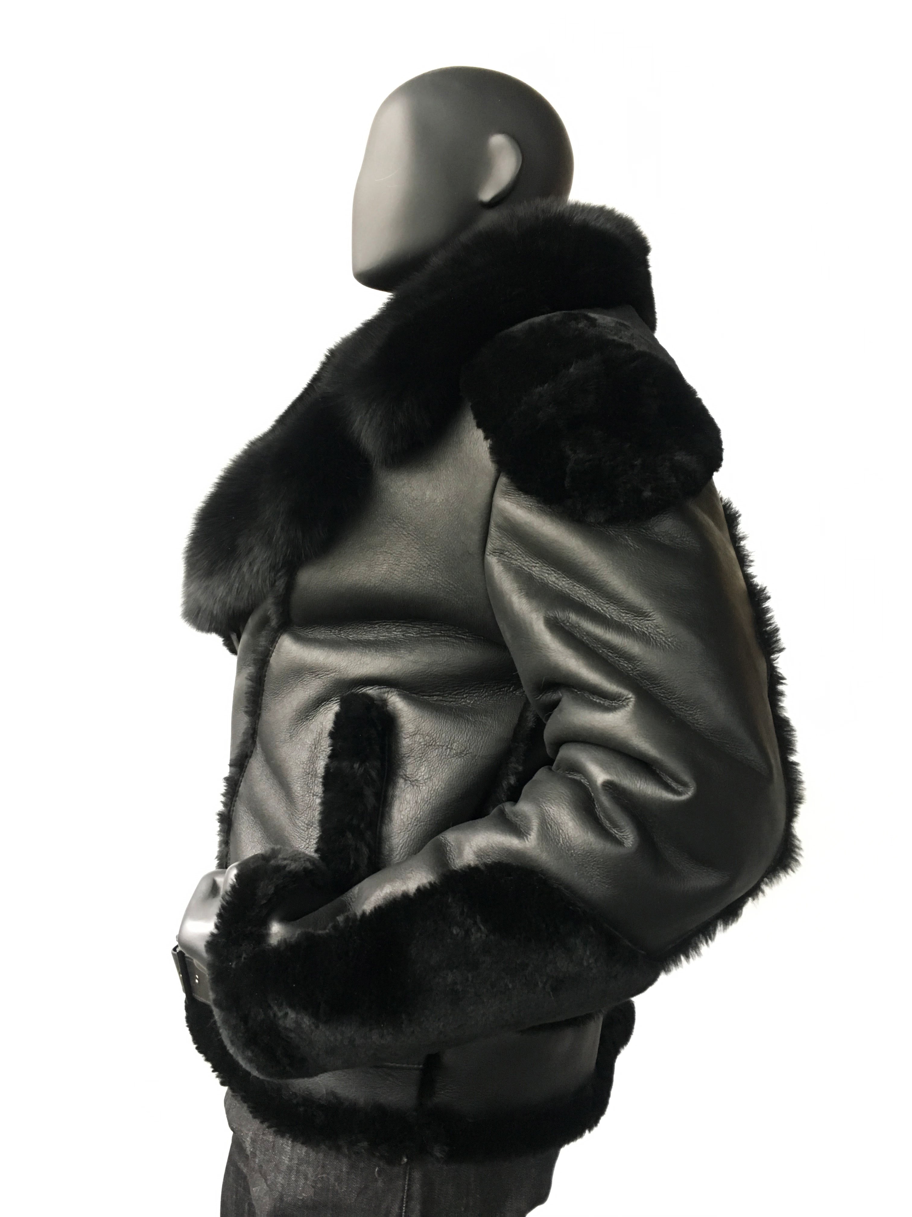 Sheepskin Jacket with Fur collar Style #1320 - Jakewood Shearlin Leather Mouton Fur Bomber Aviator Parka Coat Jacket Sheepskin All size Brooklyn New York manufacturer 