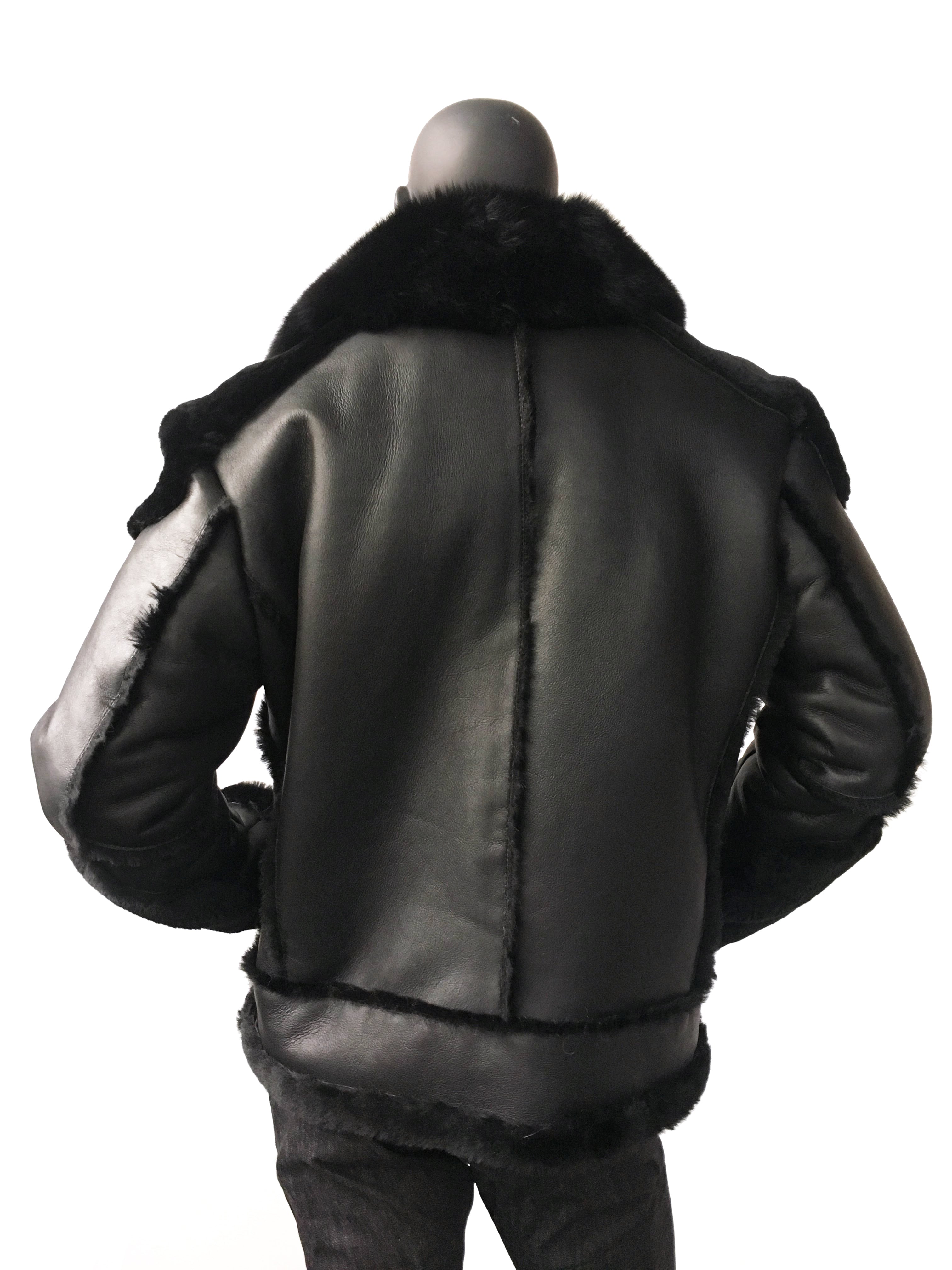 Sheepskin Jacket with Fur collar Style #1320 - Jakewood Shearlin Leather Mouton Fur Bomber Aviator Parka Coat Jacket Sheepskin All size Brooklyn New York manufacturer 