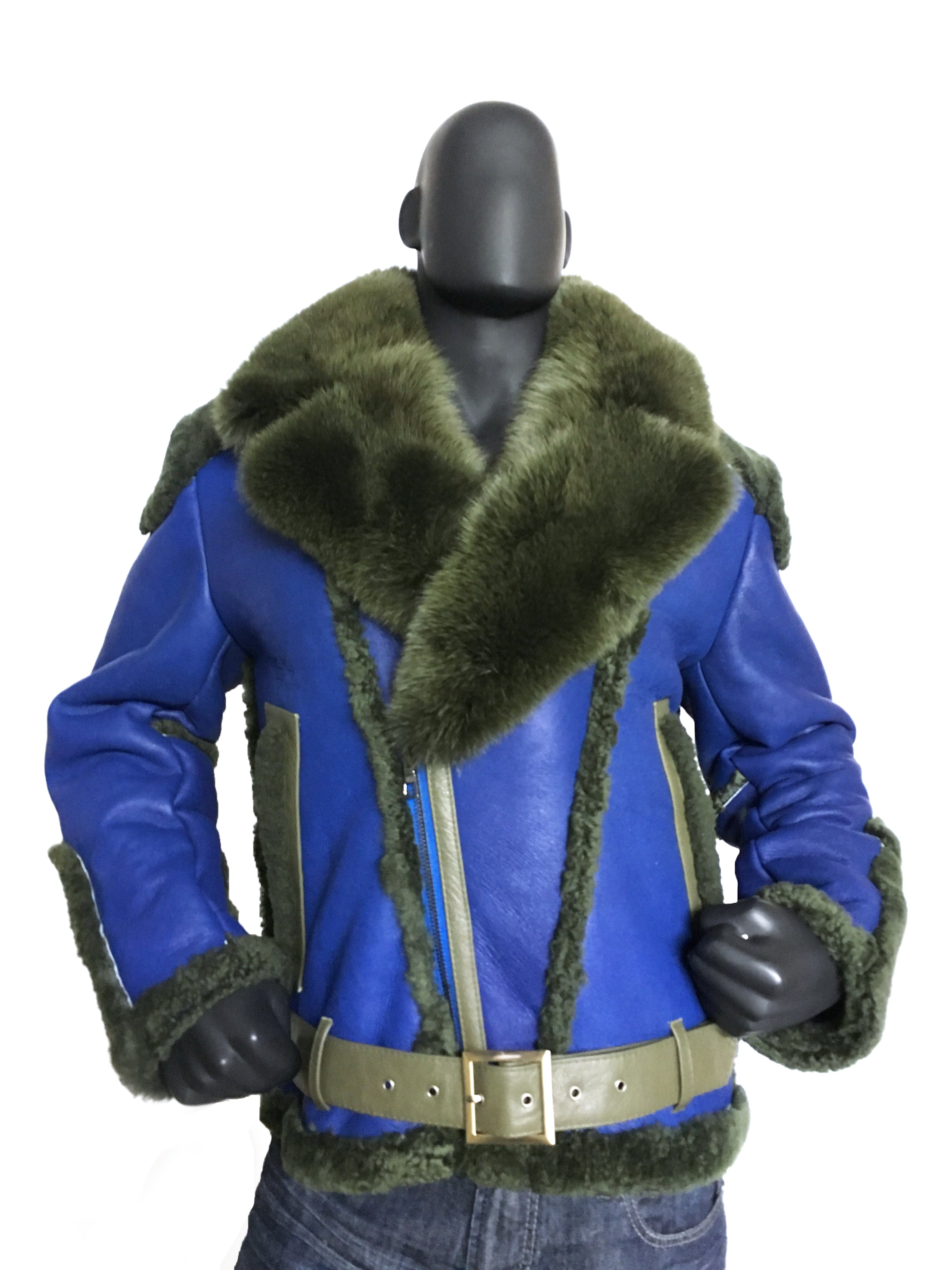 Sheepskin Jacket with Fur collar Style #1320 - Jakewood Shearlin Leather Mouton Fur Bomber Aviator Parka Coat Jacket Sheepskin All size Brooklyn New York manufacturer 