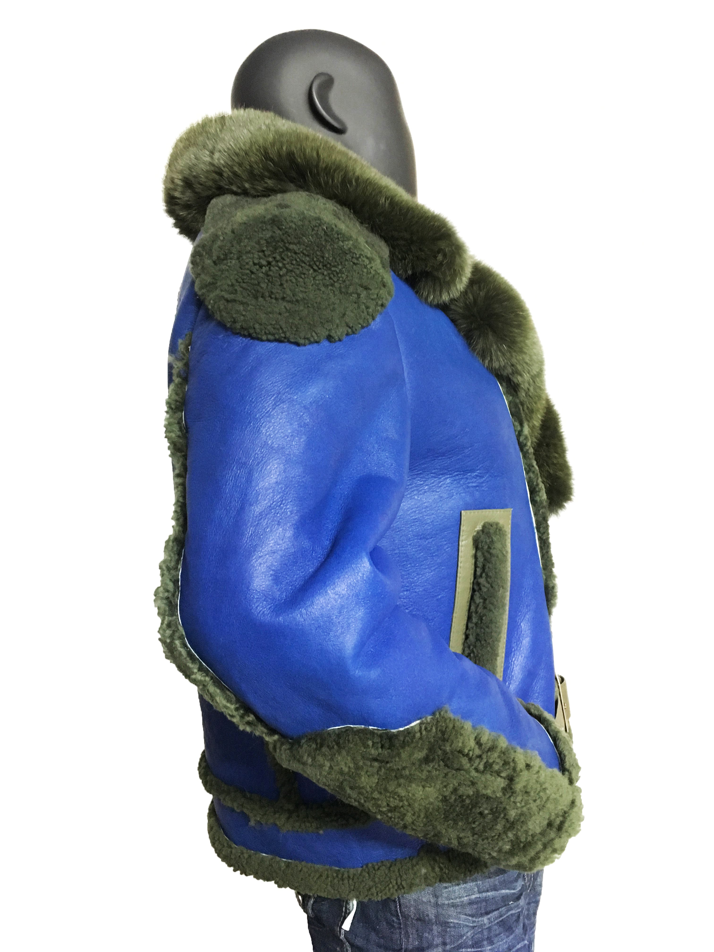 Sheepskin Jacket with Fur collar Style #1320 - Jakewood Shearlin Leather Mouton Fur Bomber Aviator Parka Coat Jacket Sheepskin All size Brooklyn New York manufacturer 