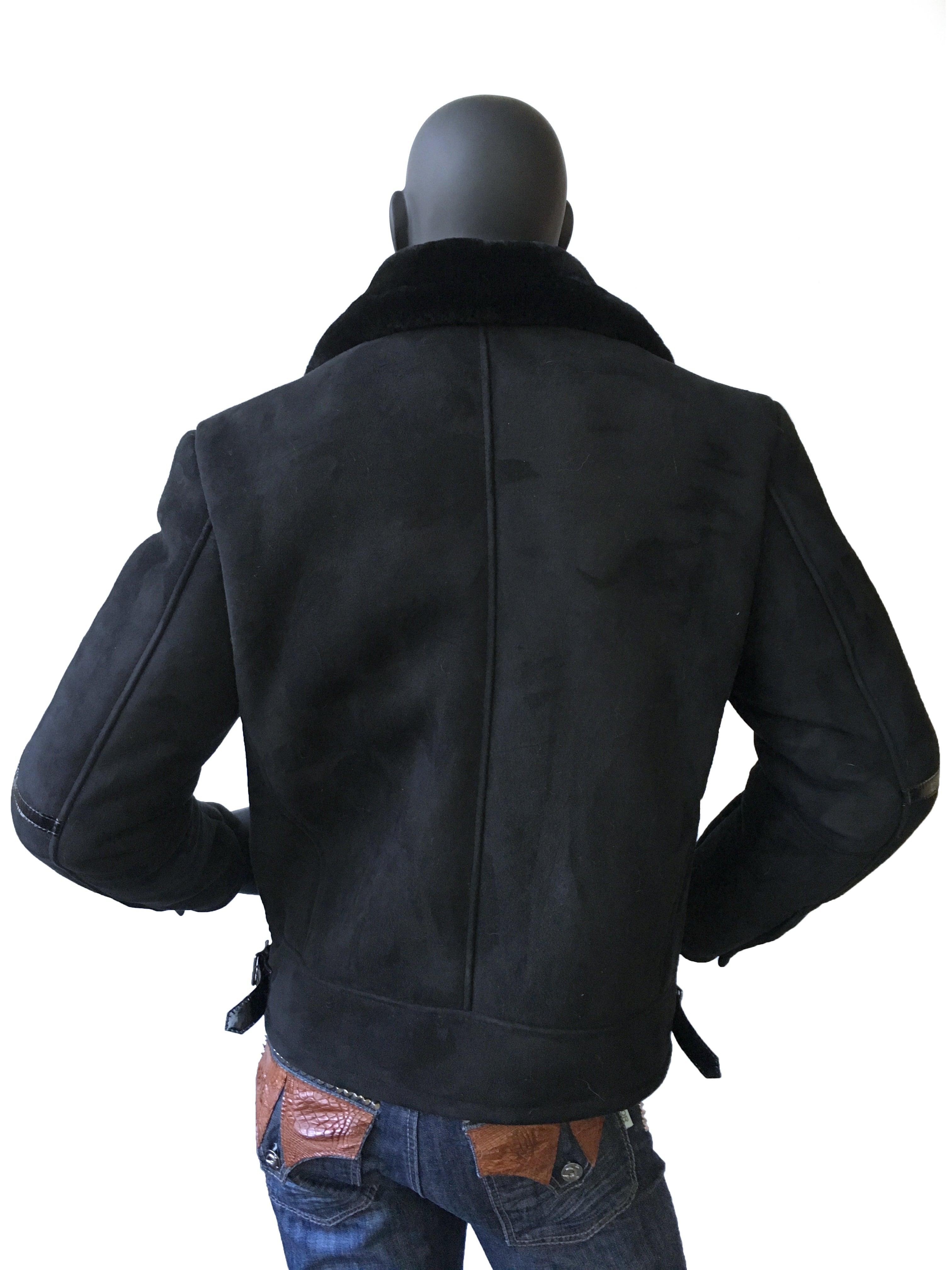 Sheepskin Jacket with Patent Leather Style #5900L - Jakewood Shearlin Leather Mouton Fur Bomber Aviator Parka Coat Jacket Sheepskin All size Brooklyn New York manufacturer 