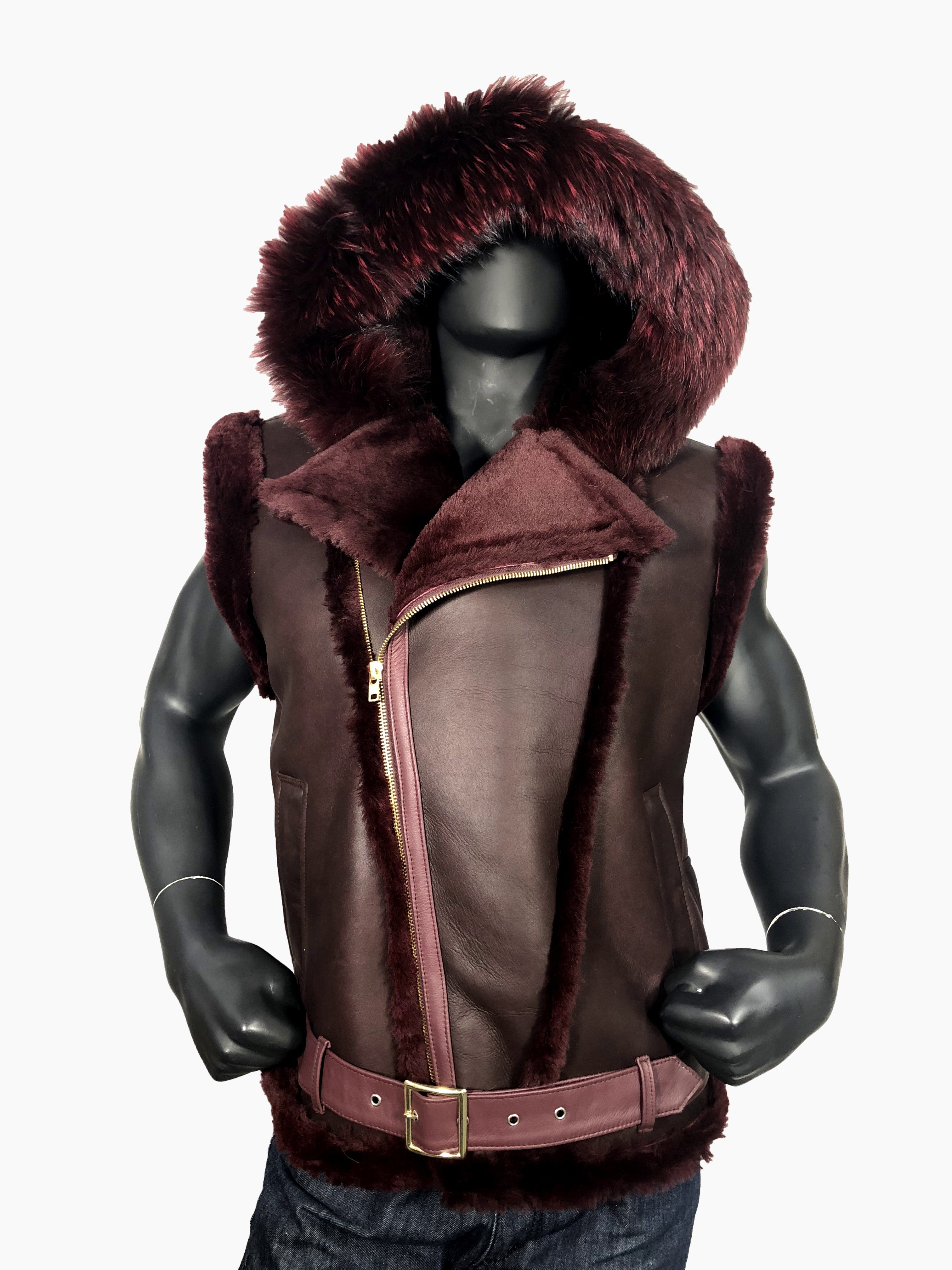 Sheepskin Leather Vest Fox Fur Style #3930 - Jakewood Shearlin Leather Mouton Fur Bomber Aviator Parka Coat Jacket Sheepskin All size Brooklyn New York manufacturer 
