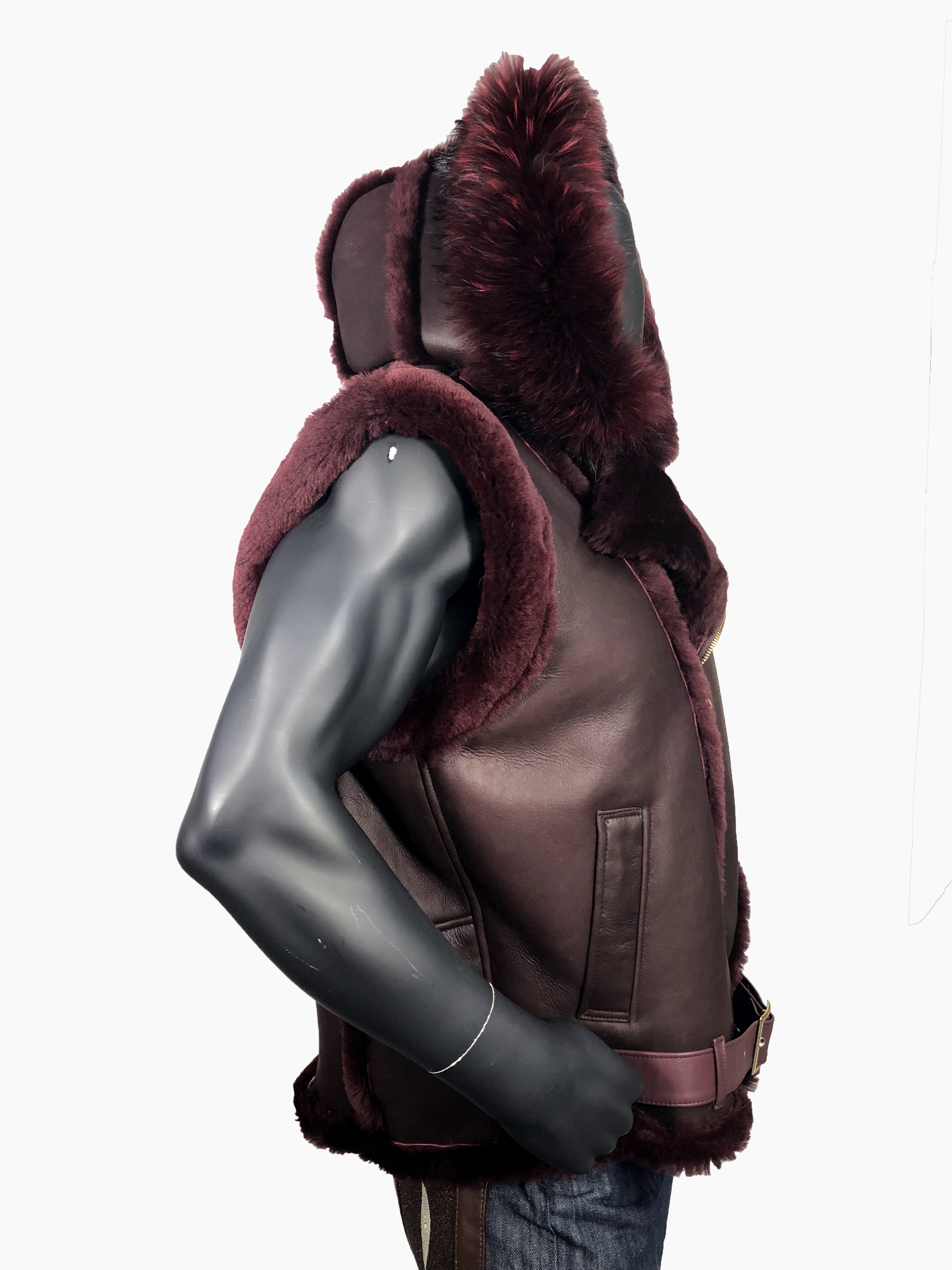 Sheepskin Leather Vest Fox Fur Style #3930 - Jakewood Shearlin Leather Mouton Fur Bomber Aviator Parka Coat Jacket Sheepskin All size Brooklyn New York manufacturer 