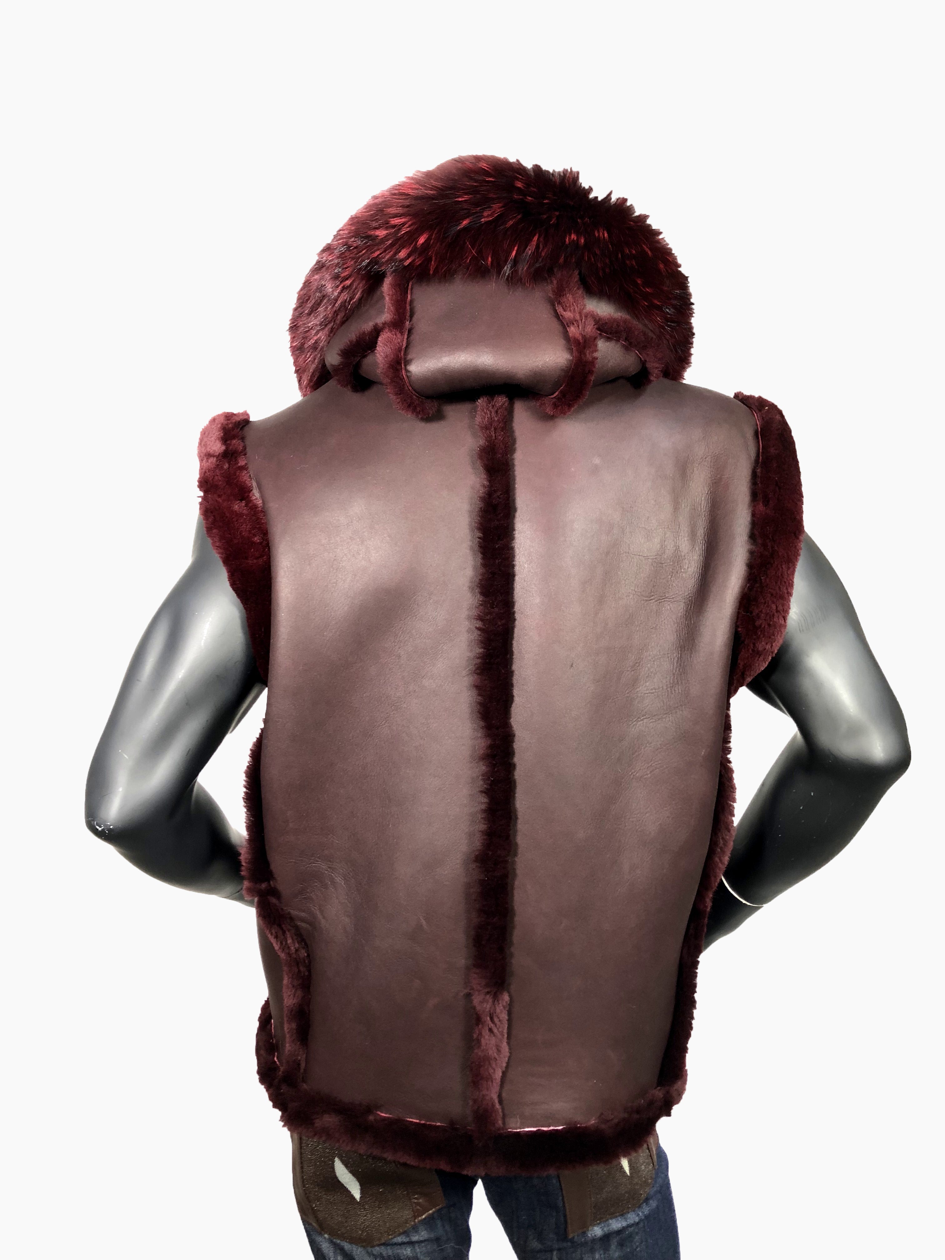 Sheepskin Leather Vest Fox Fur Style #3930 - Jakewood Shearlin Leather Mouton Fur Bomber Aviator Parka Coat Jacket Sheepskin All size Brooklyn New York manufacturer 