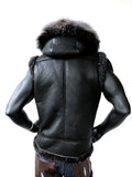 Sheepskin Vest With Silver Fox Fur Hood Style #5650 - Jakewood Shearlin Leather Mouton Fur Bomber Aviator Parka Coat Jacket Sheepskin All size Brooklyn New York manufacturer 