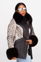 Women Sheepskin Jacket with Fox Fur and Python | Style #1077