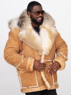 Shearling Toggled Coat With Fox Collar and Hood | Style #4950H
