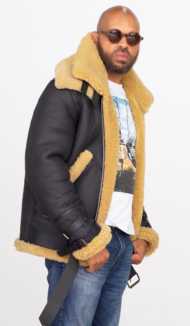 Sheepskin Jacket Bomber with Double Collar Style #808