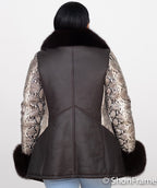 Women Sheepskin Jacket with Fox Fur and Python | Style #1077