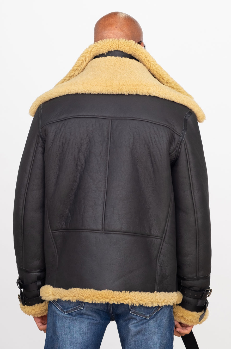 Sheepskin Jacket Bomber with Double Collar Style #808