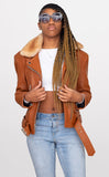Women Leather Motorcycle Jacket with Sheepskin Collar Style #1033