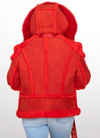Ladies Raising Sheepskin Jacket with Fur Collar and Hood | Style #1020