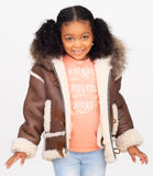 Sheepskin Kids jacket with hood and toggle and zipper closure Style #Brooklyn