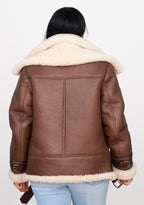 Ladies Bomber Sheepskin Jacket with Double Collar | Style #1003