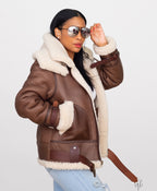 Ladies Bomber Sheepskin Jacket with Double Collar | Style #1003
