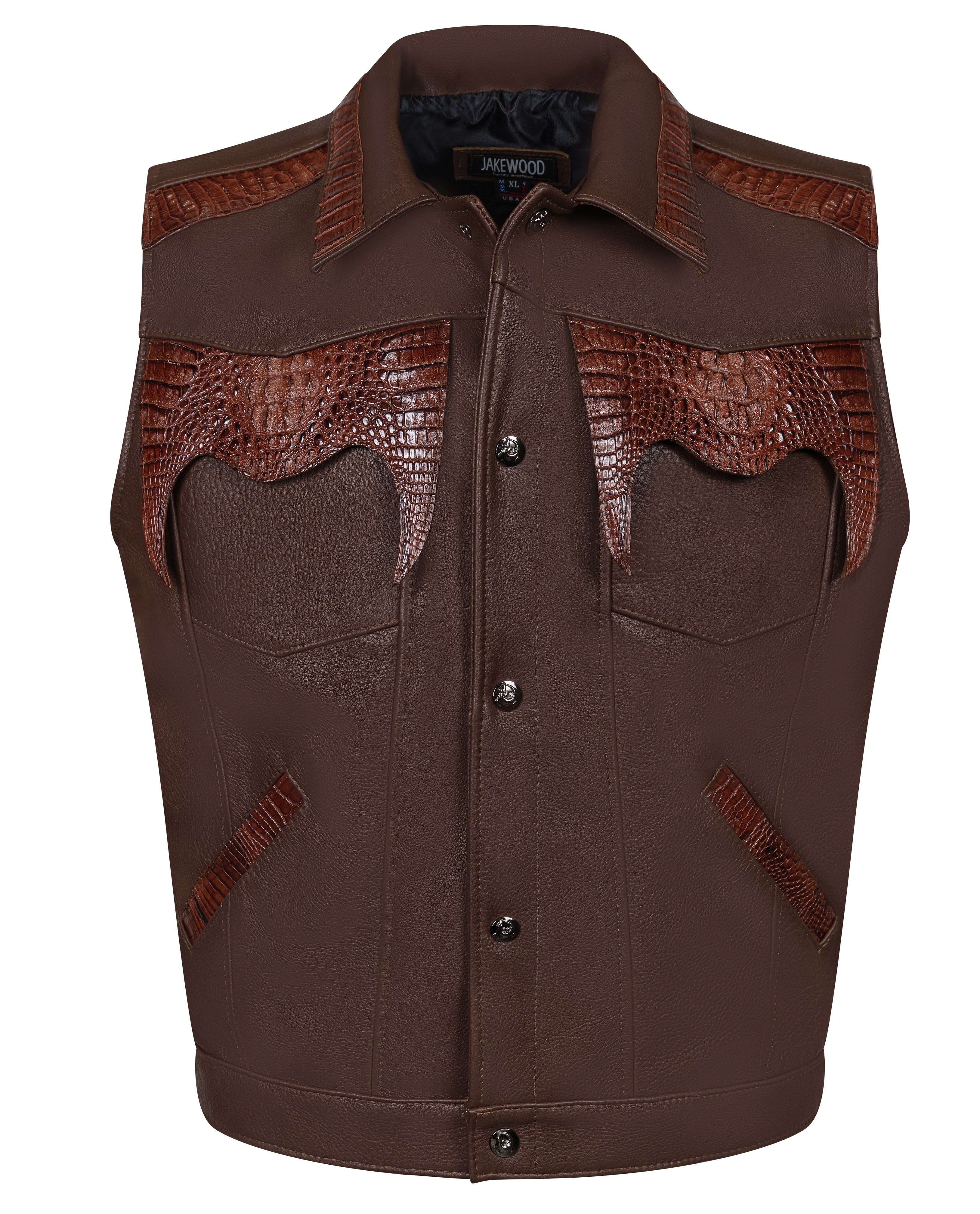 Leather vest with alligator trimming #901 – Jakewood