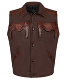 Leather vest with alligator trimming #901