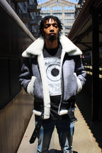 Sheepskin Jacket Bomber with Double Collar Style #808