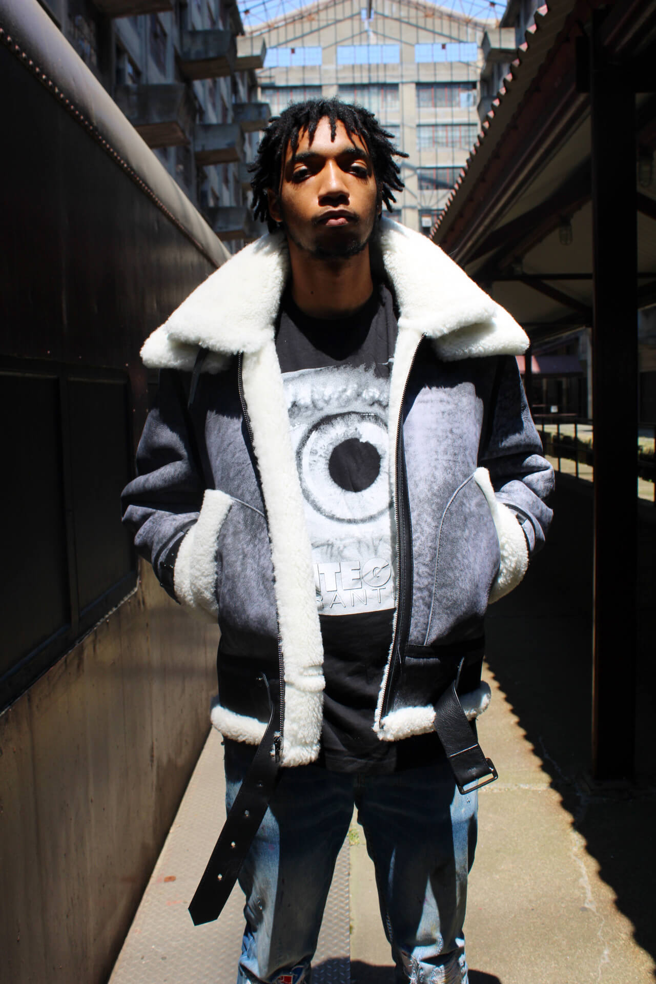 Sheepskin Jacket Bomber with Double Collar Style #808