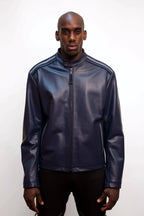 Leather jacket with row stone stingray and mink collar Style #2012