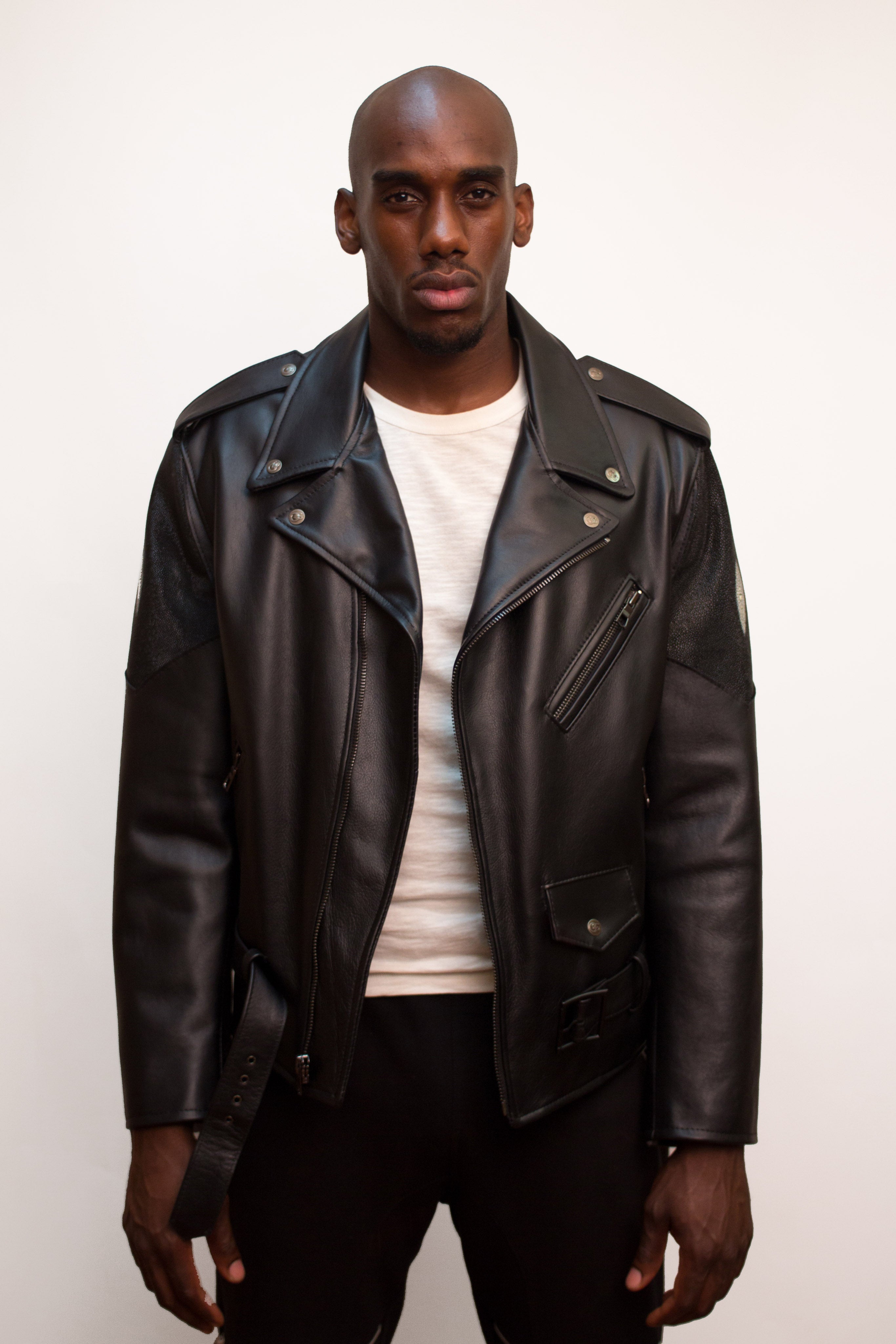 Motorcycle Lambskin Jacket With Stingray Trimming #3015