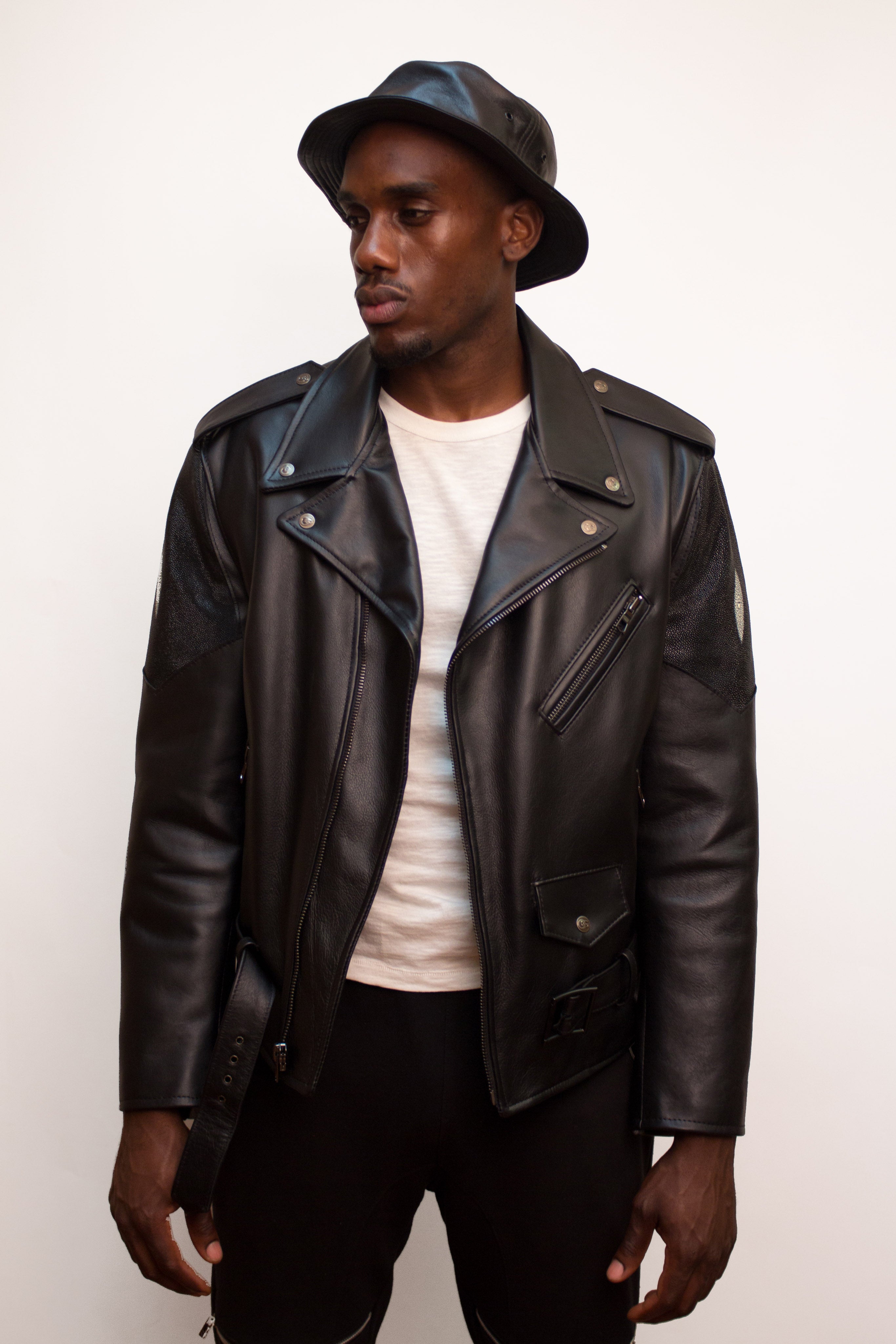 Motorcycle Lambskin Jacket With Stingray Trimming #3015