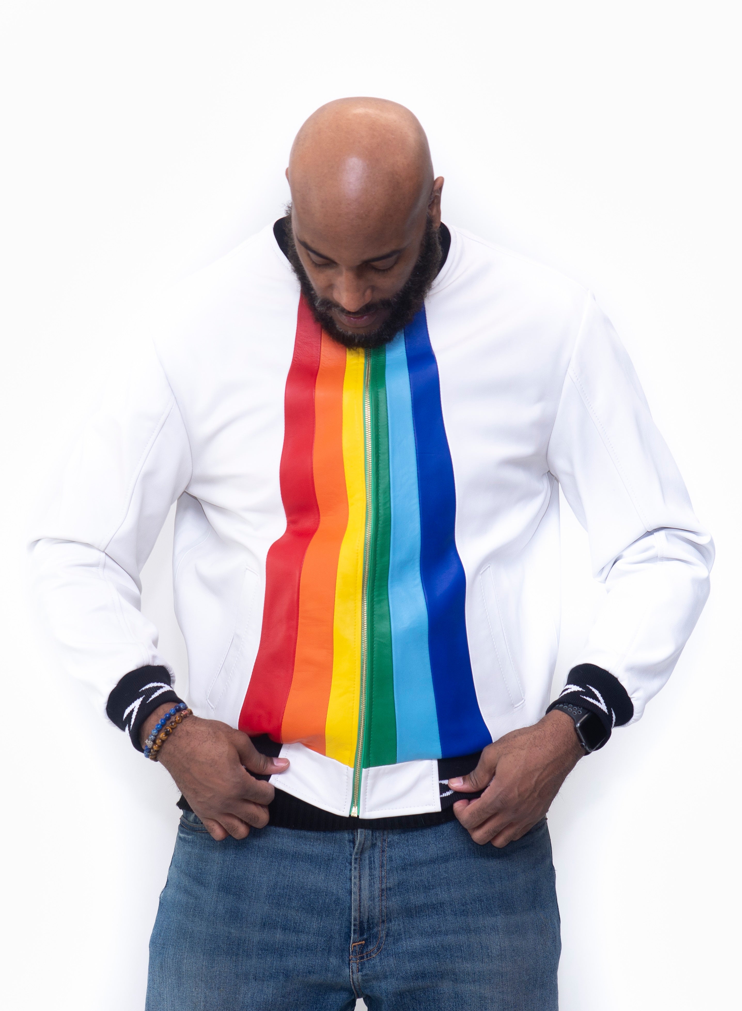 Lambskin Leather Jacket with Multi Colored Front Style #3421