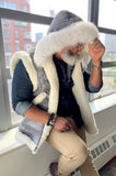 Sheepskin Vest with Fox Trimmed Hood Style #5600H