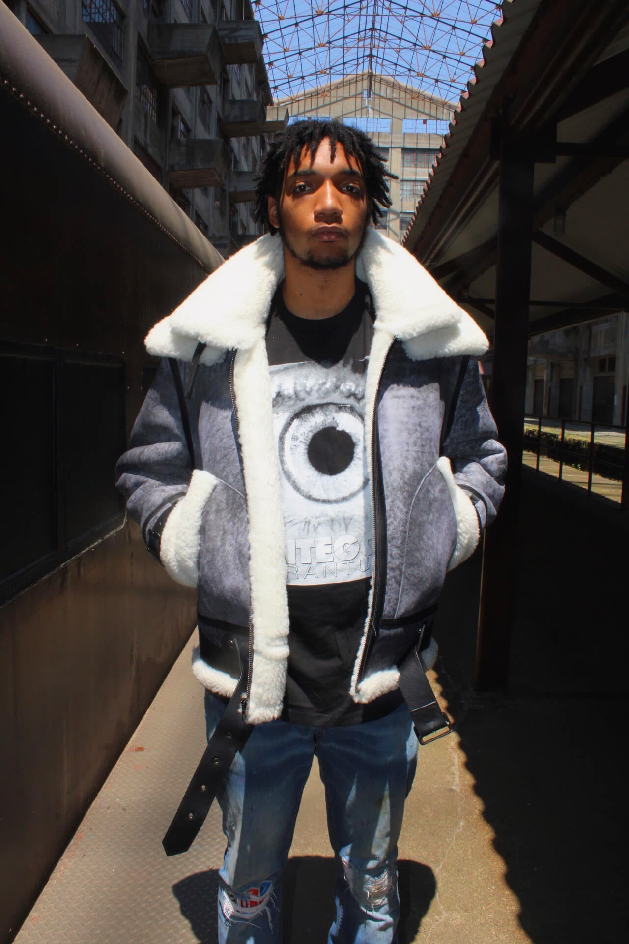 Sheepskin Jacket Bomber with Double Collar Style #808