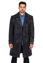 Xman double breasted embossed leather coat | Style #3130
