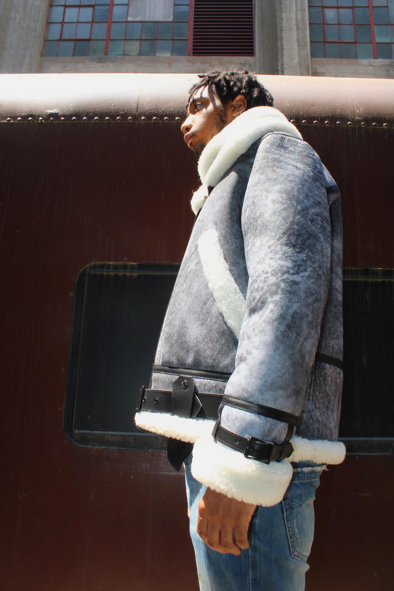 Sheepskin Jacket Bomber with Double Collar Style #808