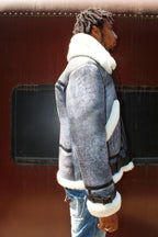 Sheepskin Jacket Bomber with Double Collar Style #808