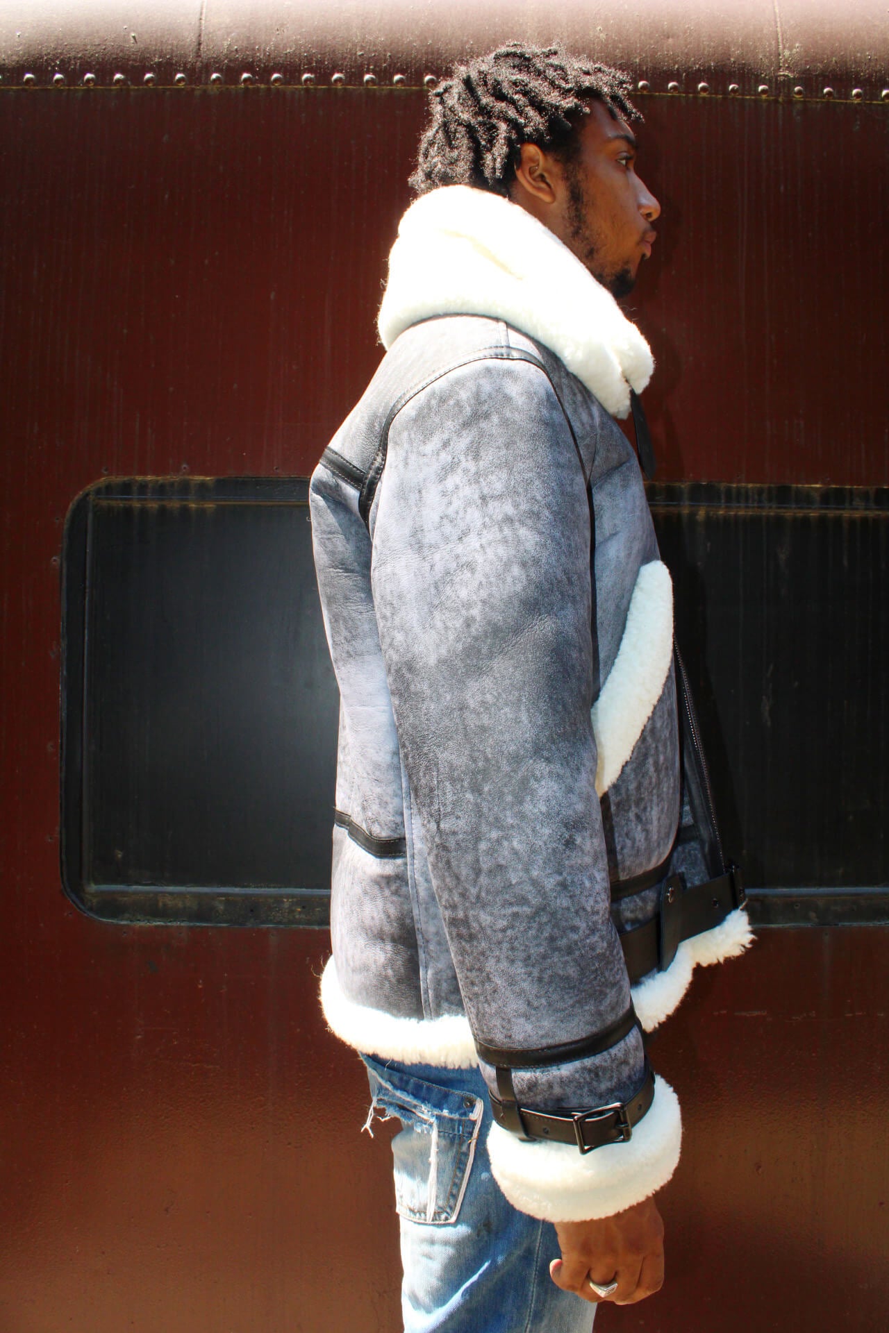 Sheepskin Jacket Bomber with Double Collar Style #808