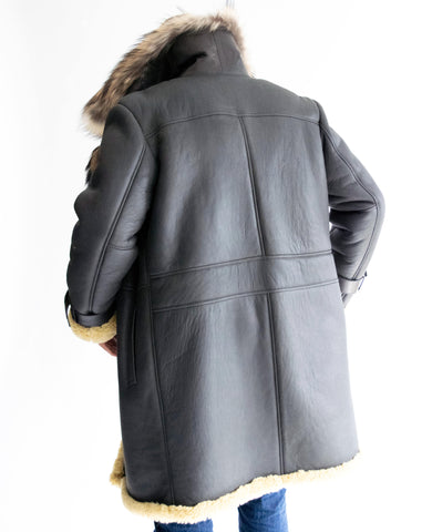 7/8 length mens Sheepskin Coat with Fur Collar Style #8900