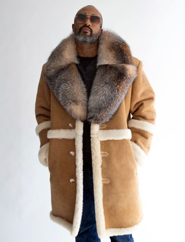 7/8 length mens Sheepskin Coat with Fur Collar Style #8900 – Jakewood