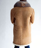 7/8 length sheepskin coat. Cristal Fox fur collar. Style #8920
